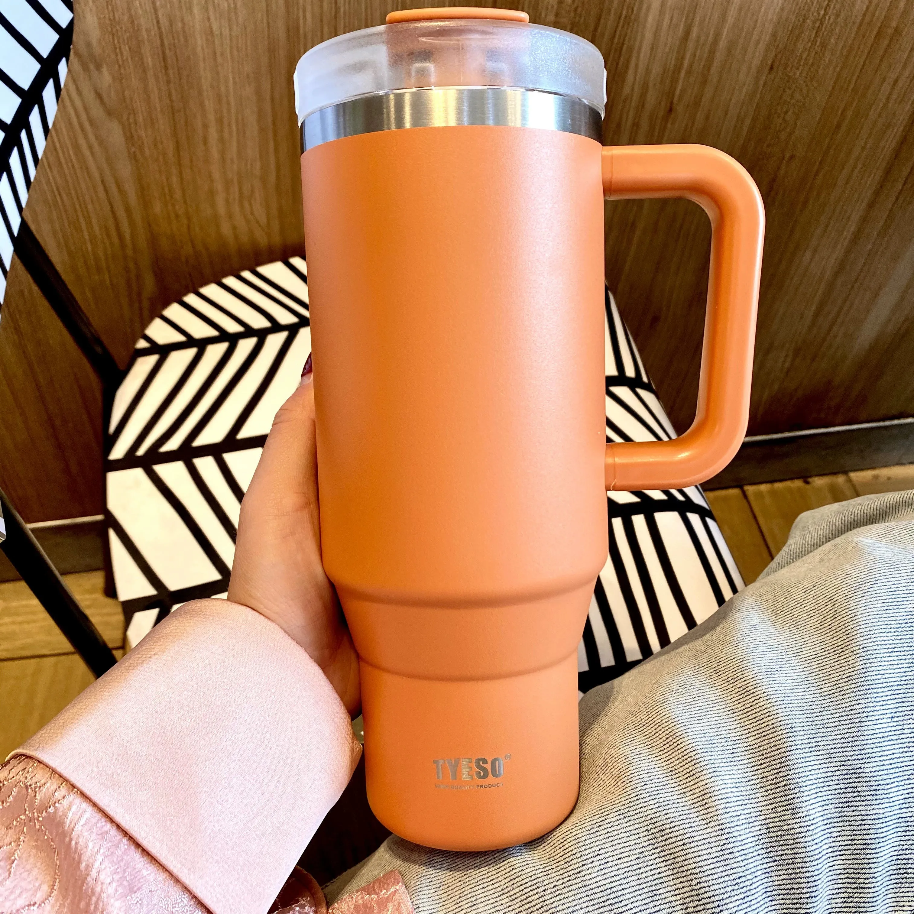 Jumbo Straw Thermos Mug - Large Capacity Stainless Steel Cup