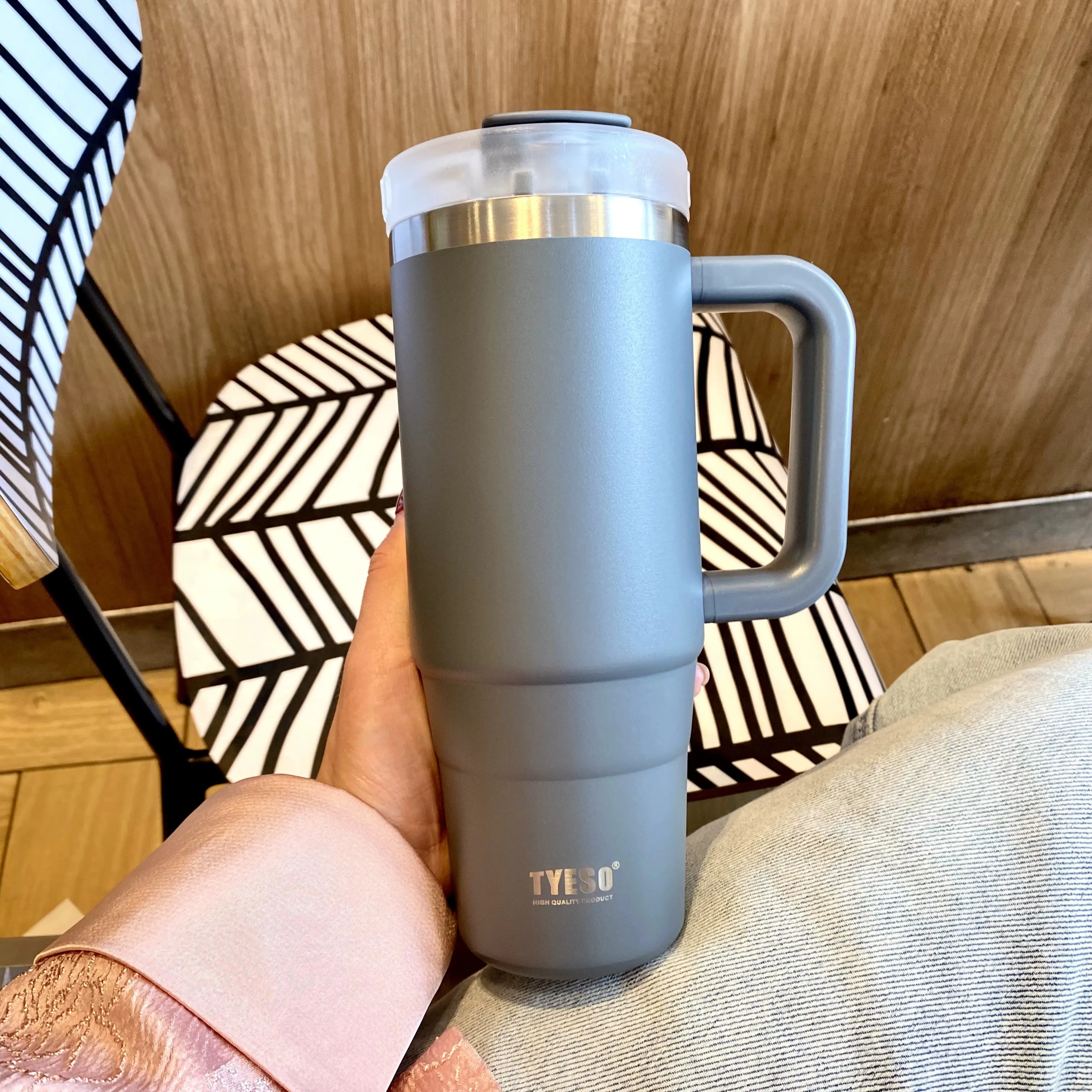 Jumbo Straw Thermos Mug - Large Capacity Stainless Steel Cup