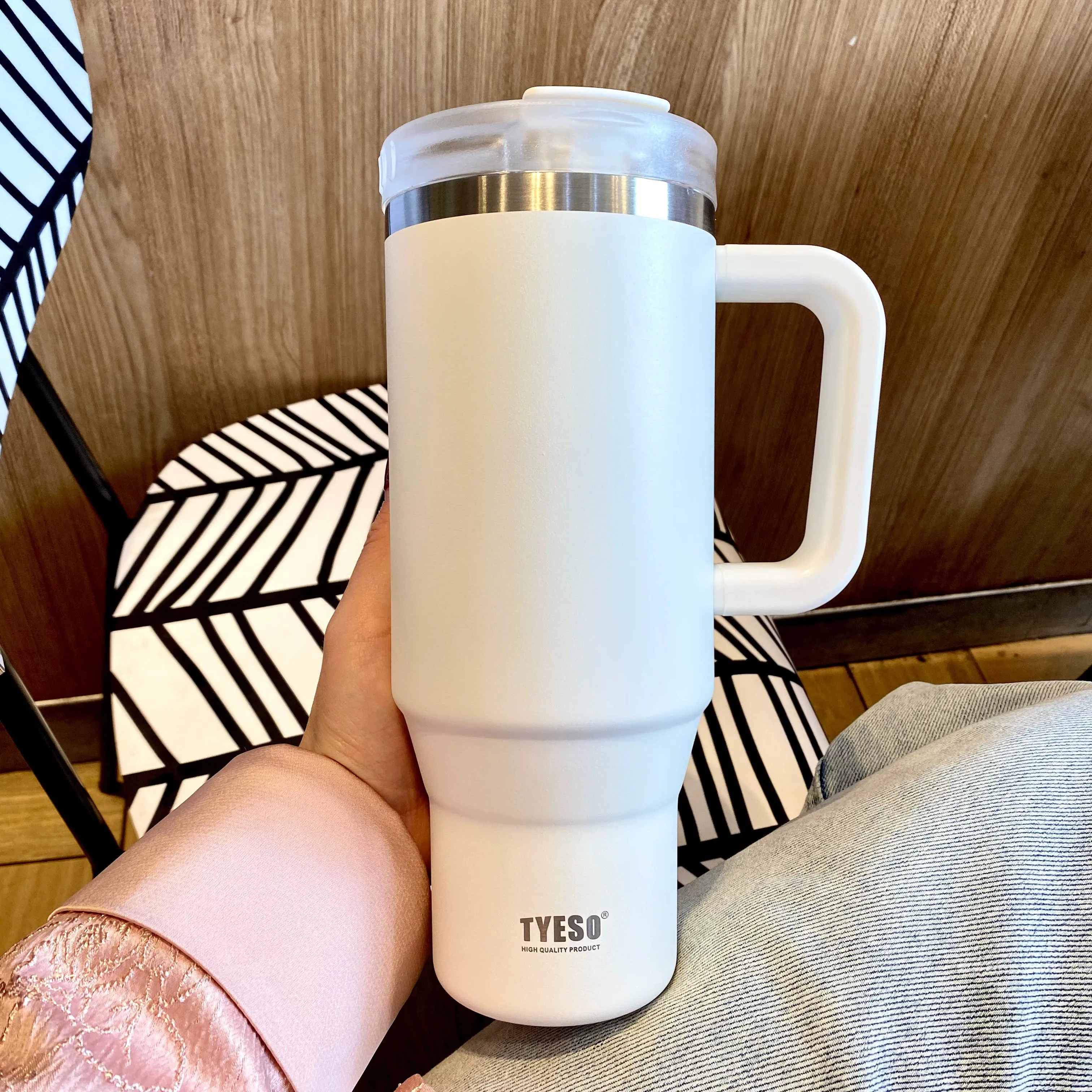 Jumbo Straw Thermos Mug - Large Capacity Stainless Steel Cup