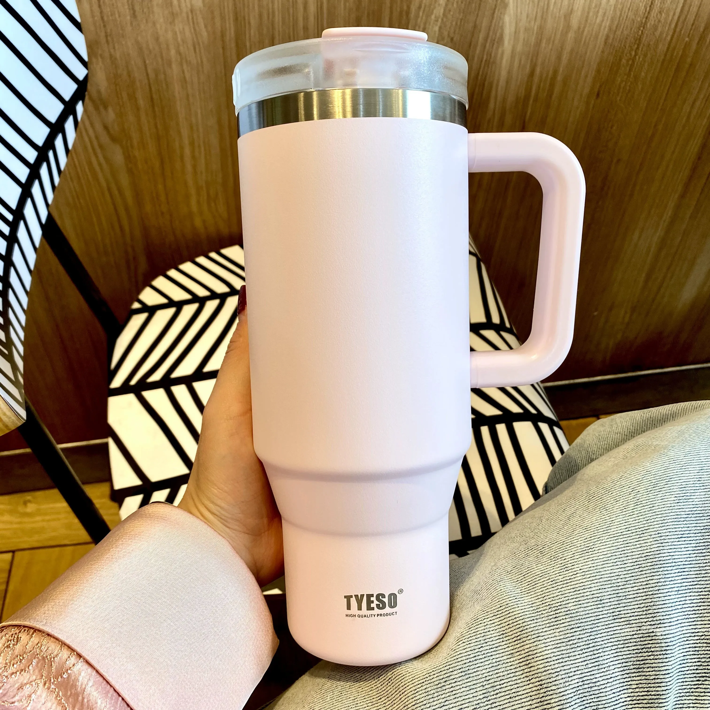 Jumbo Straw Thermos Mug - Large Capacity Stainless Steel Cup