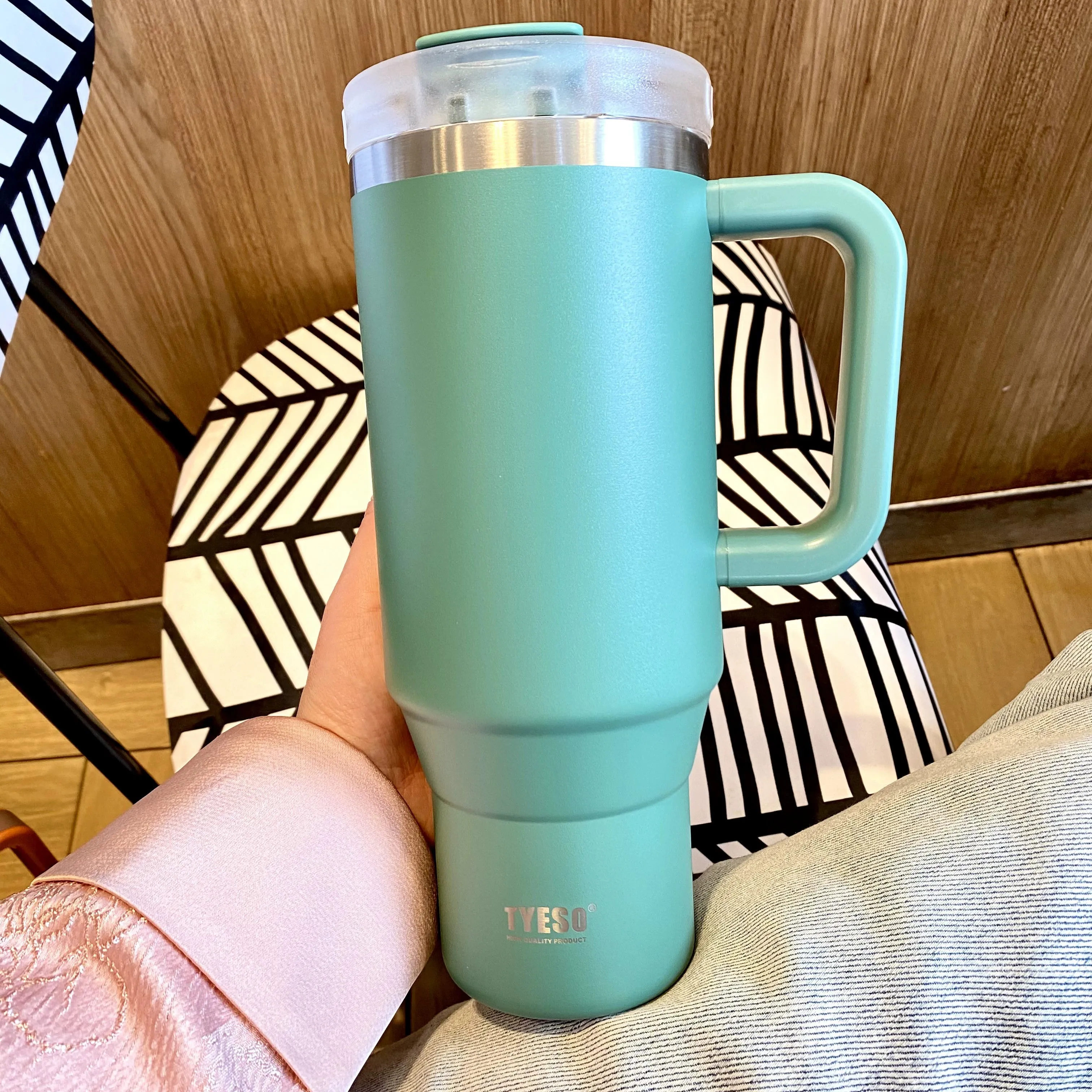 Jumbo Straw Thermos Mug - Large Capacity Stainless Steel Cup