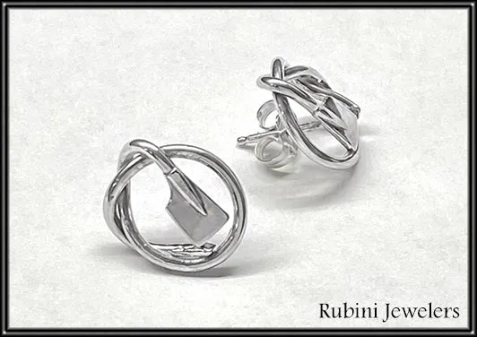 Knot with Petite Rowing Blades Post Earrings Made by Rubini Jewelers.