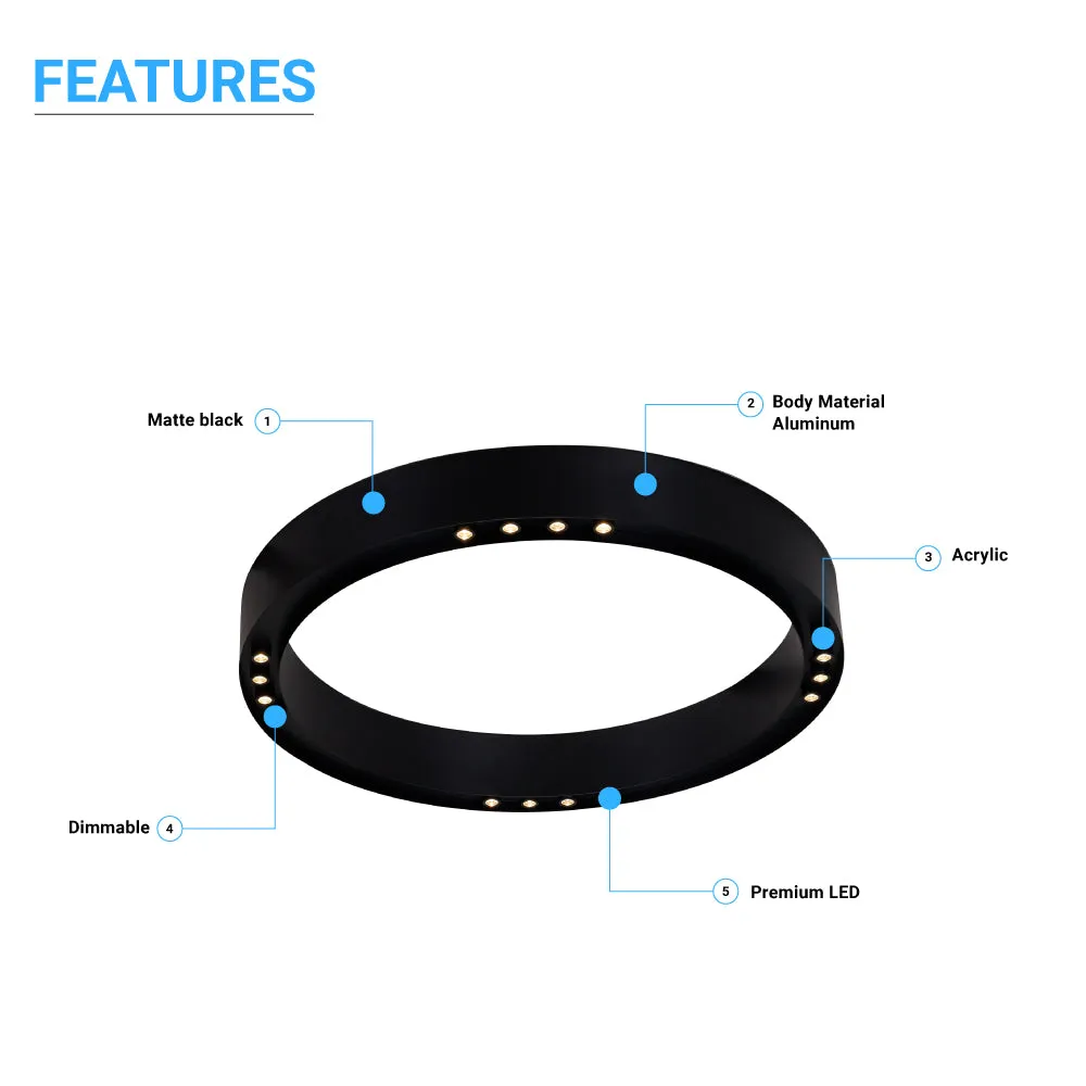 LED Flushmount Light, Dimmable, 3000K (Warm White), Matte Black (C3652-60)