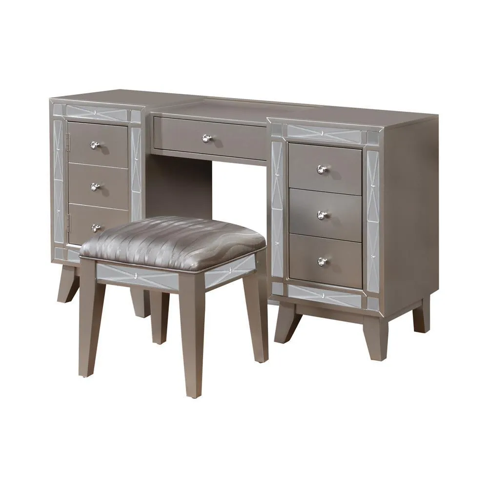 Leighton Vanity Desk and Stool Metallic Mercury