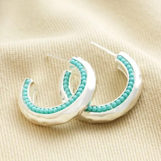 Lisa Angel Teal Stone Hammered Hoop Earrings