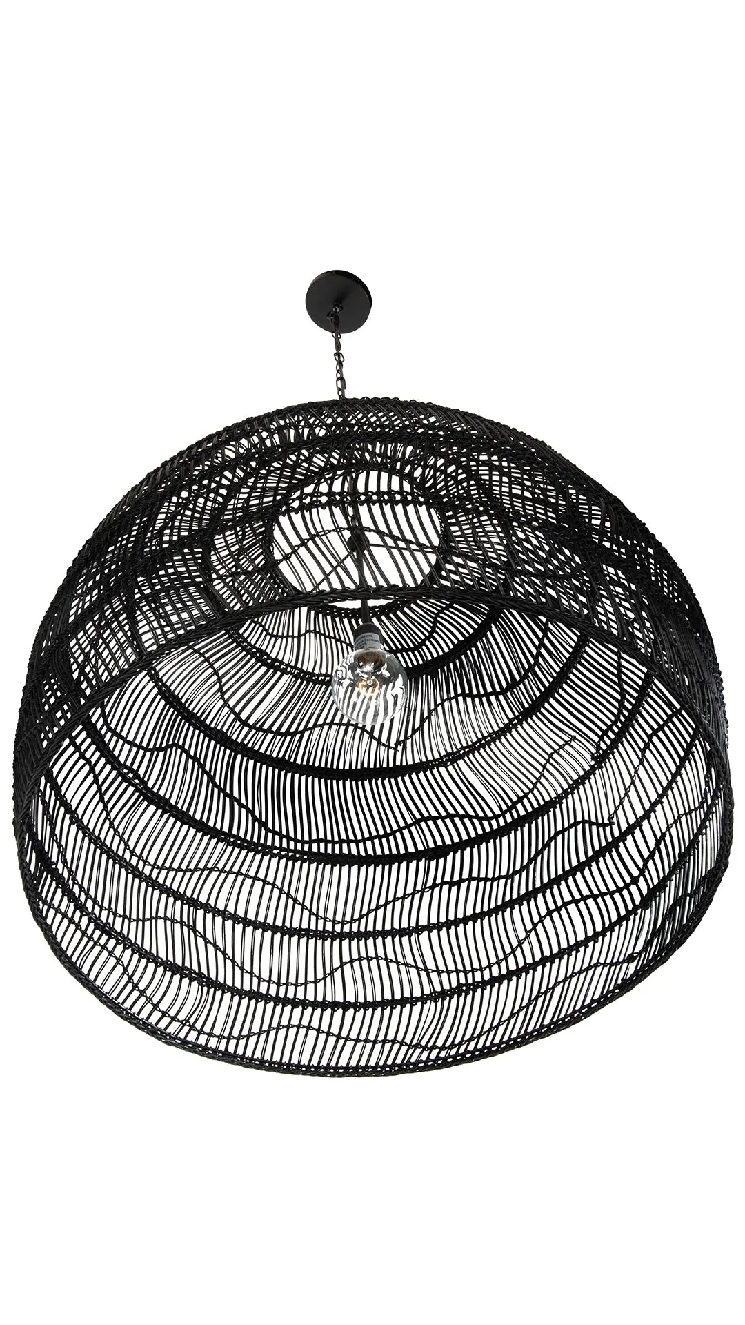 Luhu Open Weave Cane Rib Bell Pendant Lamp, Extra Large, Black