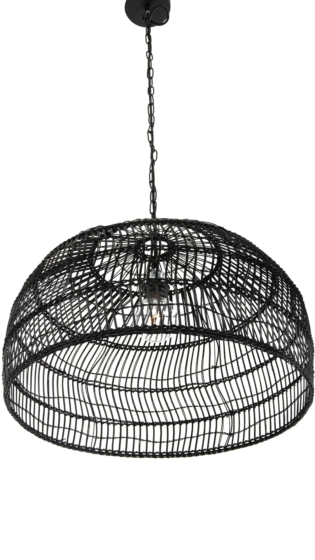 Luhu Open Weave Cane Rib Dome Pendant Lamp, Black