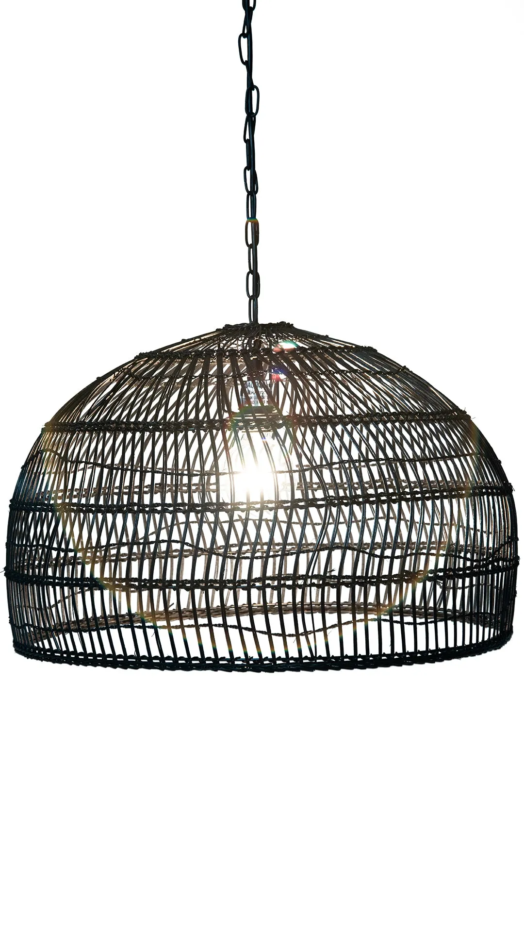 Luhu Open Weave Cane Rib Dome Pendant Lamp, Black