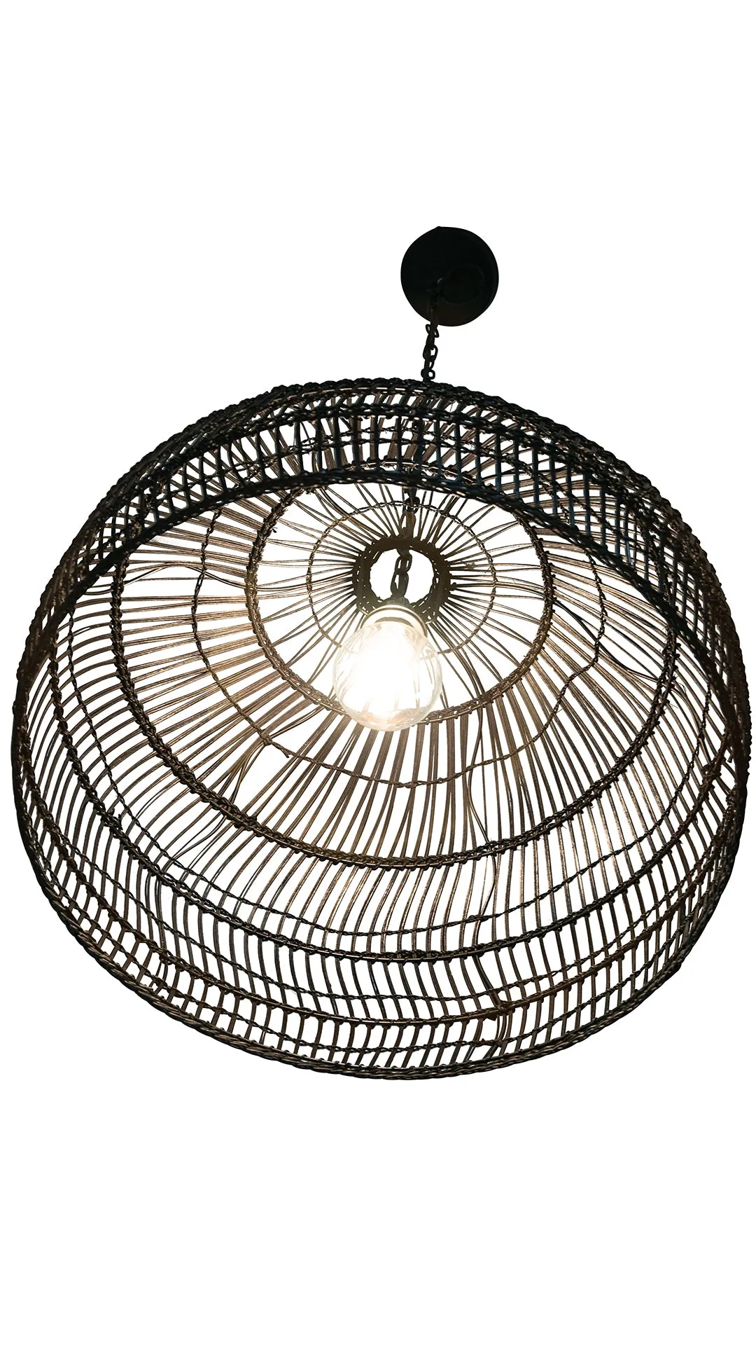 Luhu Open Weave Cane Rib Dome Pendant Lamp, Black