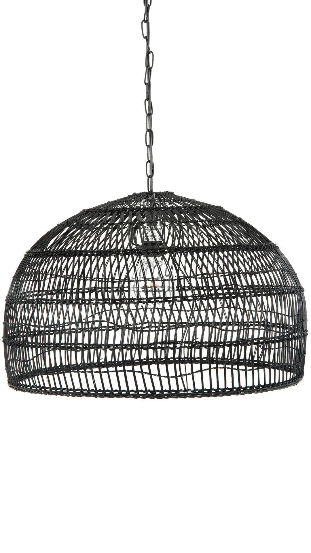 Luhu Open Weave Cane Rib Dome Pendant Lamp, Black