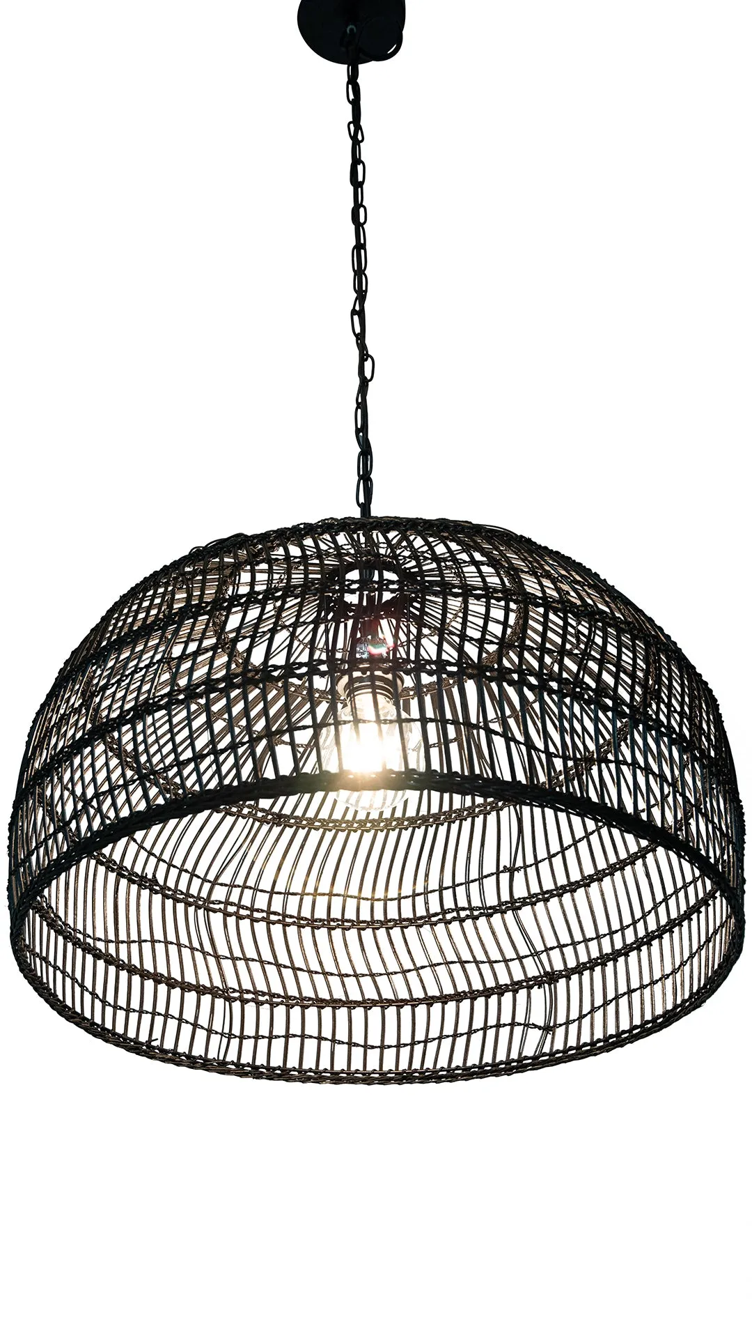 Luhu Open Weave Cane Rib Dome Pendant Lamp, Black