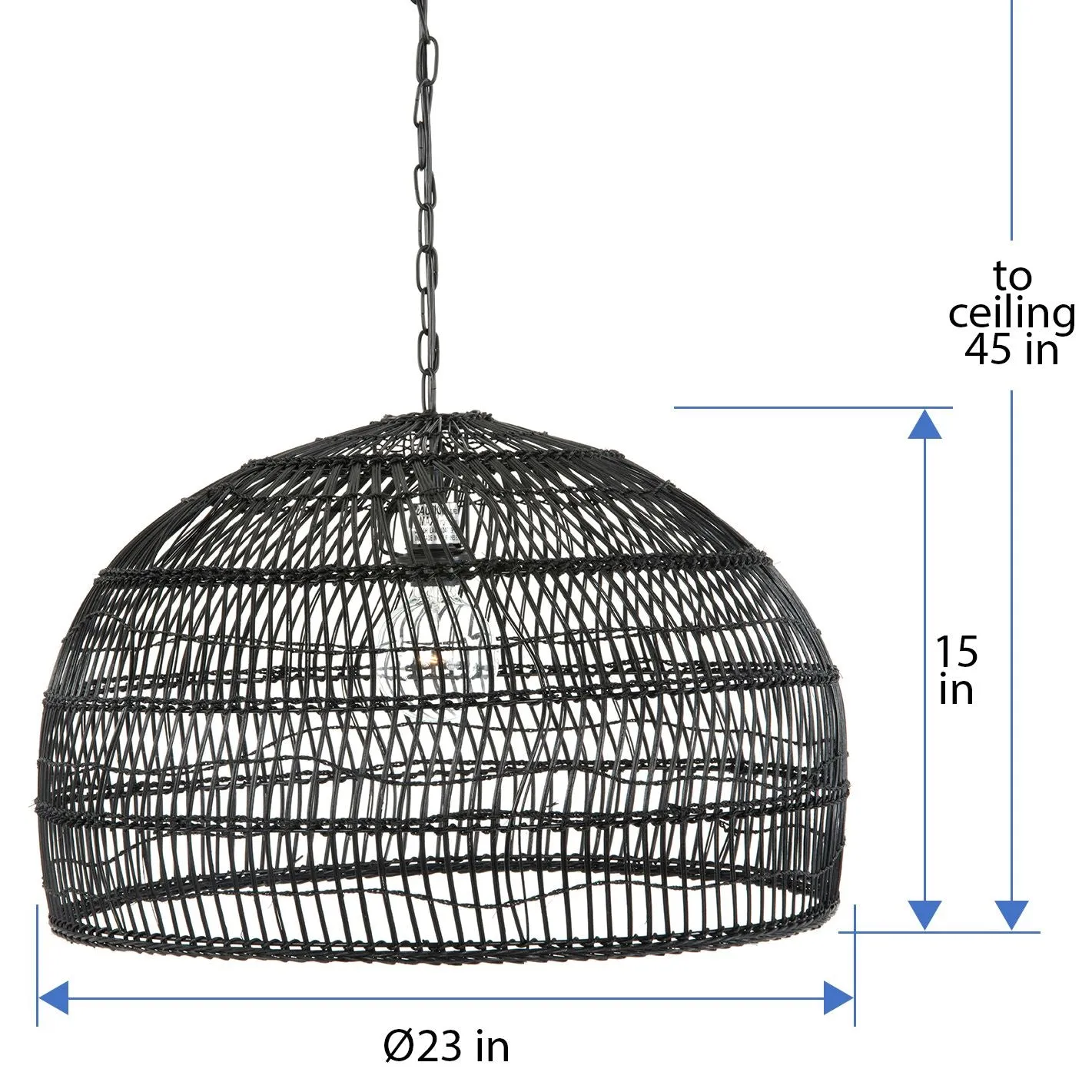 Luhu Open Weave Cane Rib Dome Pendant Lamp, Black