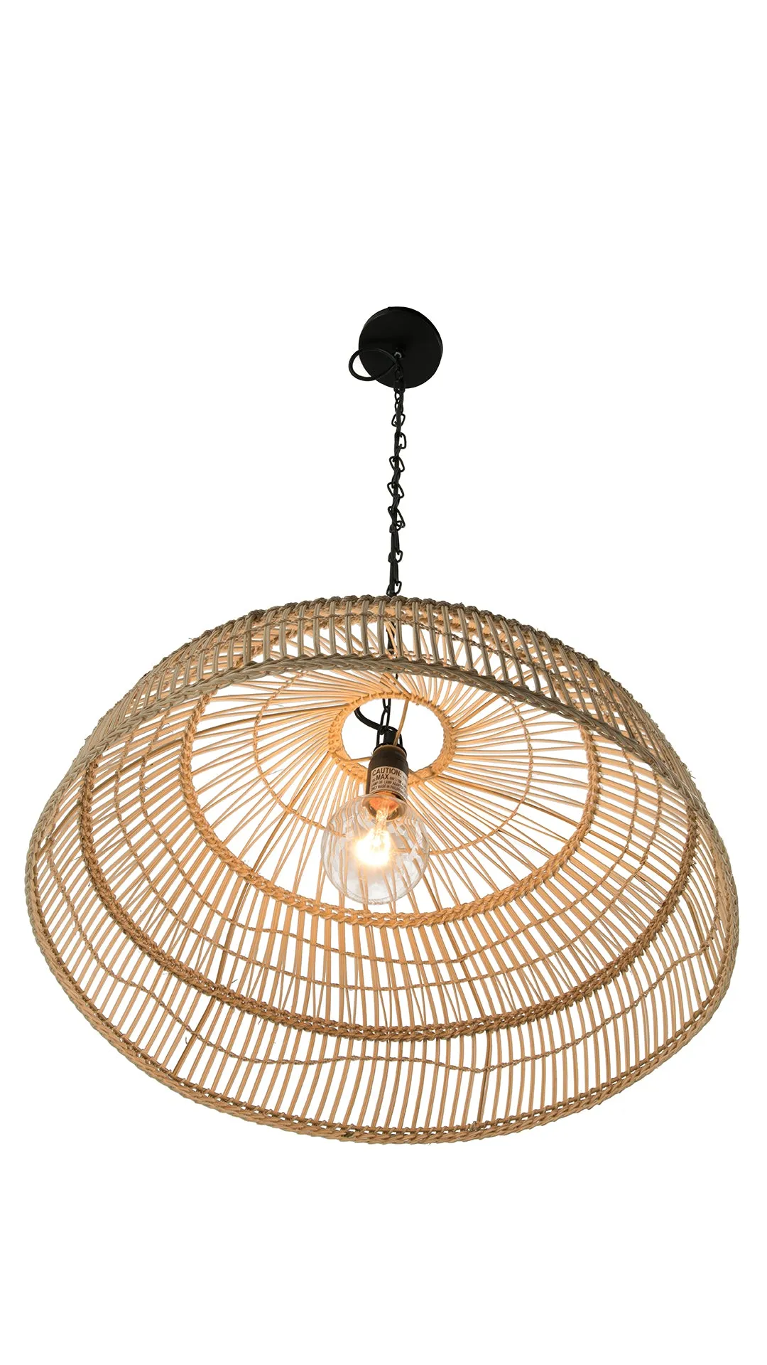 Luhu Open Weave Cane Rib Shallow Dome Pendant Lamp, Natural