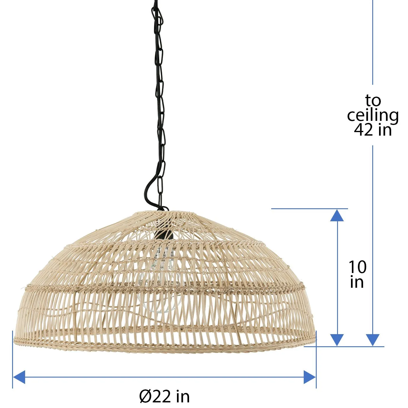 Luhu Open Weave Cane Rib Shallow Dome Pendant Lamp, Natural