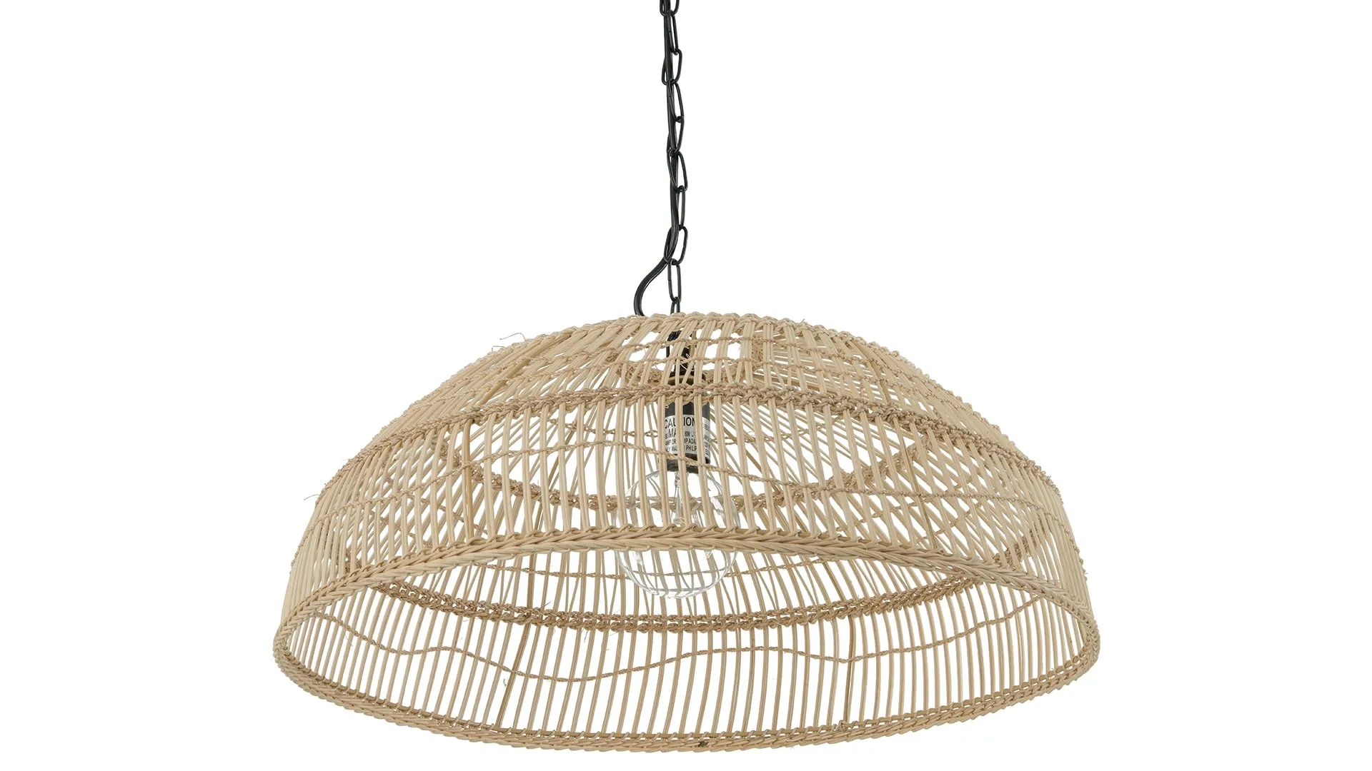 Luhu Open Weave Cane Rib Shallow Dome Pendant Lamp, Natural