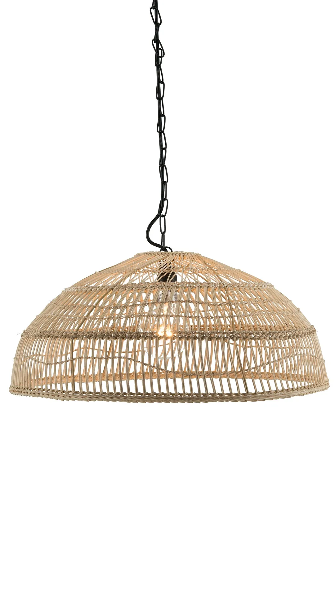 Luhu Open Weave Cane Rib Shallow Dome Pendant Lamp, Natural