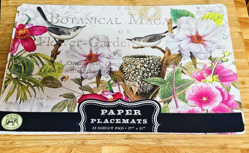 MICHAEL DESIGN WORKS LUSH BOTANICAL MAGICAL GARDEN PAPER PLACEMATS FLORAL BIRDS BUMBLEBEE PLUS BONUS!