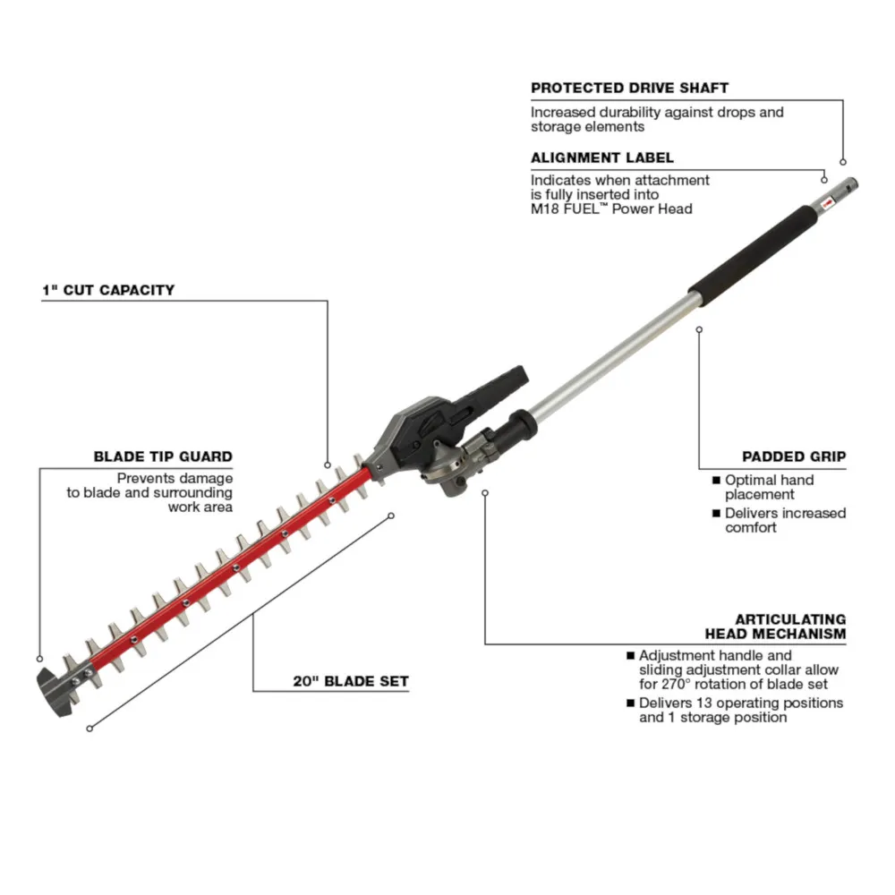 Milwaukee M18 Fuel Quik-Lok Articulating Hedge Trimmer Attachment