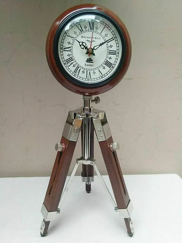 Nautical Hub Antique Wooden Table Top Clock Desk Clock with Wooden Tripod Stand Table Clock Home & Office Studio Living Room Decoration Gift Item