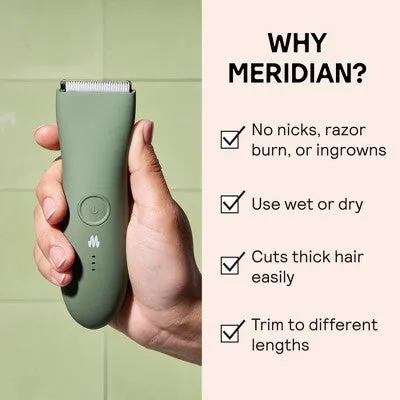 New - MERIDIAN Trimmer Original, Pubic & Body Hair Trimmer for Men & Women, Below-the-Belt Groomer, Ball Trimmer, Bikini Trimmer, Sage