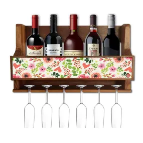 Nutcase Designer Wooden Wine Rack Gloss Holder, Teak Wood Wall Mounted Wine
 Cabinet , 5 bottle Hangers for 6 Wine Glasses -  Baby Flower