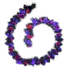 Open Box - 9 ft. Black Fiber Optic Garland with Purple and Orange Lights