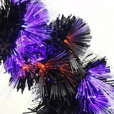 Open Box - 9 ft. Black Fiber Optic Garland with Purple and Orange Lights