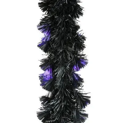 Open Box - 9 ft. Black Fiber Optic Garland with Purple and Orange Lights