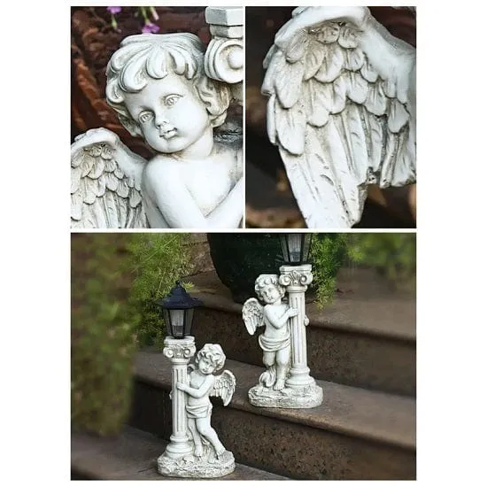 Outdoor Courtyard Patio Lamps Angel Statue with Roman Pillar