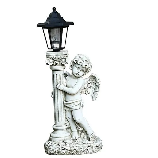 Outdoor Courtyard Patio Lamps Angel Statue with Roman Pillar