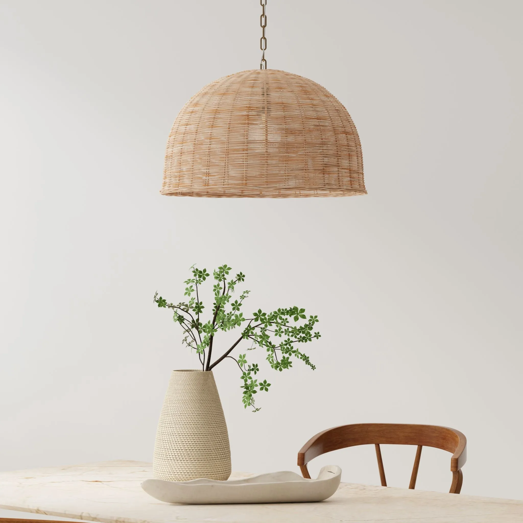 Panay Wicker Dome Pendant Lamp. Natural