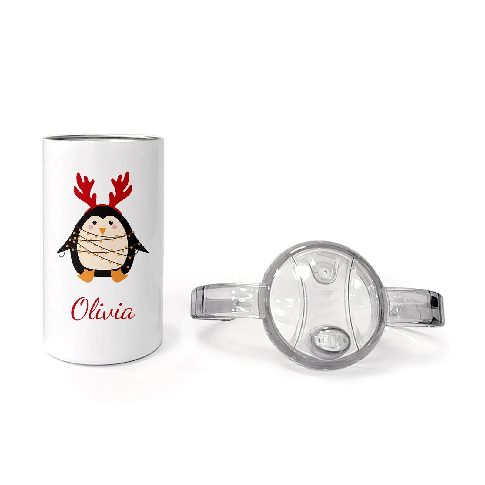 Personalised Christmas Penguin Kids Sippy Cup