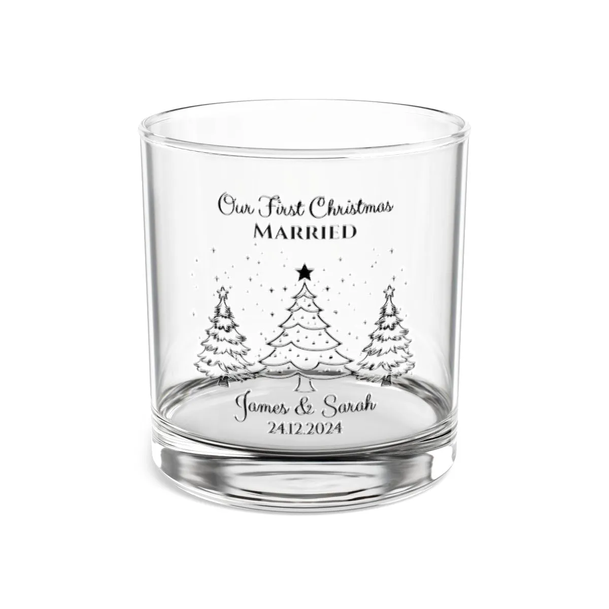 Personalised Our First Christmas Wine Glass, 12oz, Whiskey Glass 6oz, Stemless Wine Glass 11.75oz, Rock Glass 10oz