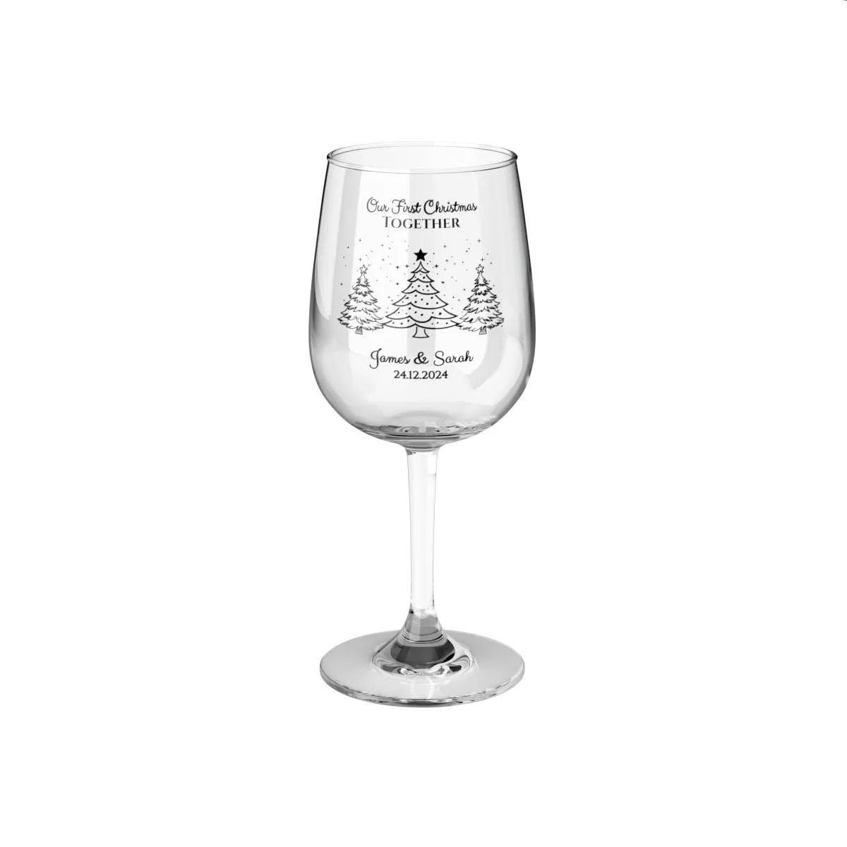 Personalised Our First Christmas Wine Glass, 12oz, Whiskey Glass 6oz, Stemless Wine Glass 11.75oz, Rock Glass 10oz