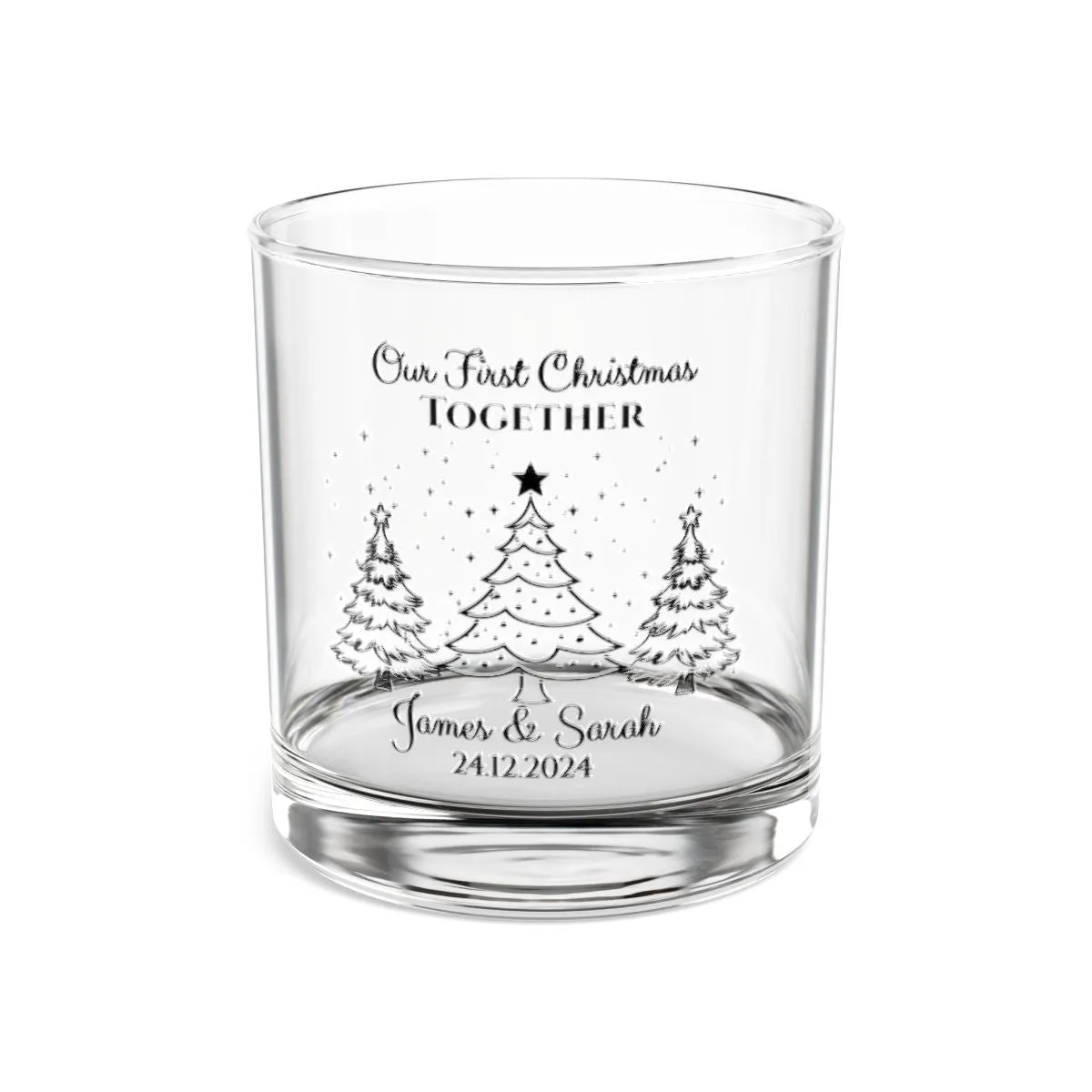 Personalised Our First Christmas Wine Glass, 12oz, Whiskey Glass 6oz, Stemless Wine Glass 11.75oz, Rock Glass 10oz