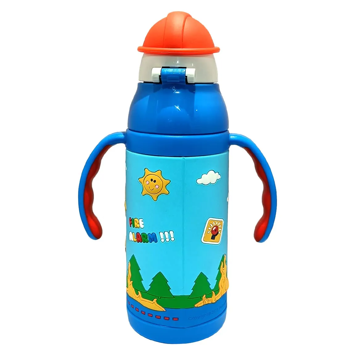 (PINKAH) Kids 3D Cap with Cartoon Design Bottle | Stainless Steel (380ML) - Pepa Blue