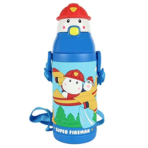 (PINKAH) Kids 3D Cap with Cartoon Design Bottle | Stainless Steel (380ML) - Pepa Blue