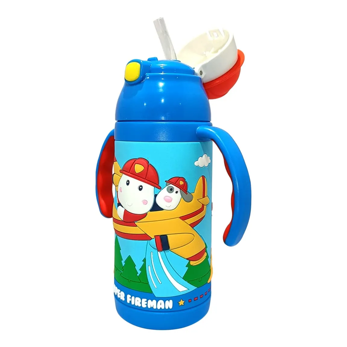 (PINKAH) Kids 3D Cap with Cartoon Design Bottle | Stainless Steel (380ML) - Pepa Blue