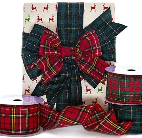 Plaid Christmas Ribbon for Wreaths - 2 1/2" x 10 Yards