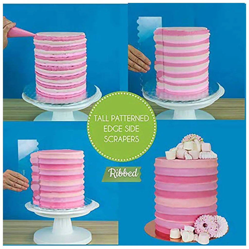 PME Ribbed Tall Patterned Edge Side Scraper for Cake Decorating, 10" Transparent