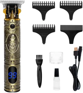 Qhou Upgraded T Blade Hair Trimmer for Men, Cordless Electric Pro Li Outliner, Zero Gapped Detail Barbershop Beard Shaver Rechargeable Hair Clippers with Limit Combs Guards & LED Display - Bronze