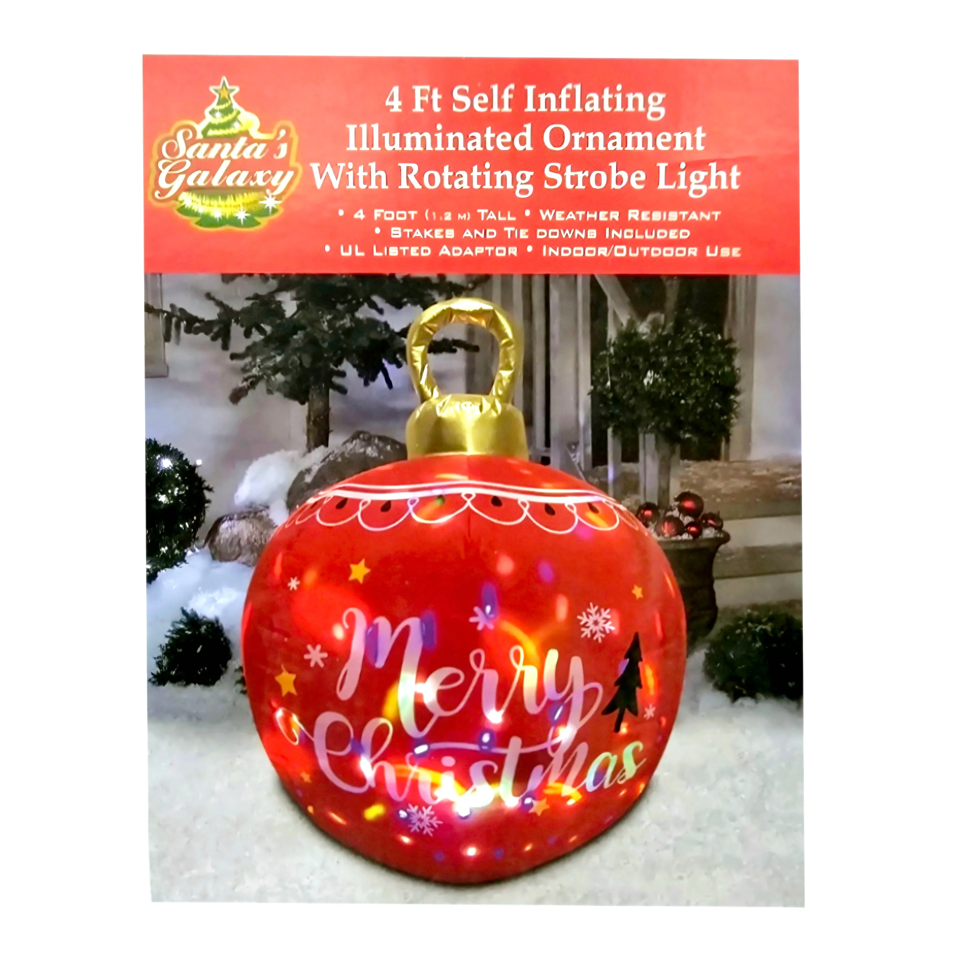 "Feliz Navidad" Ornament Spheres - 4FT Illuminated Inflatable