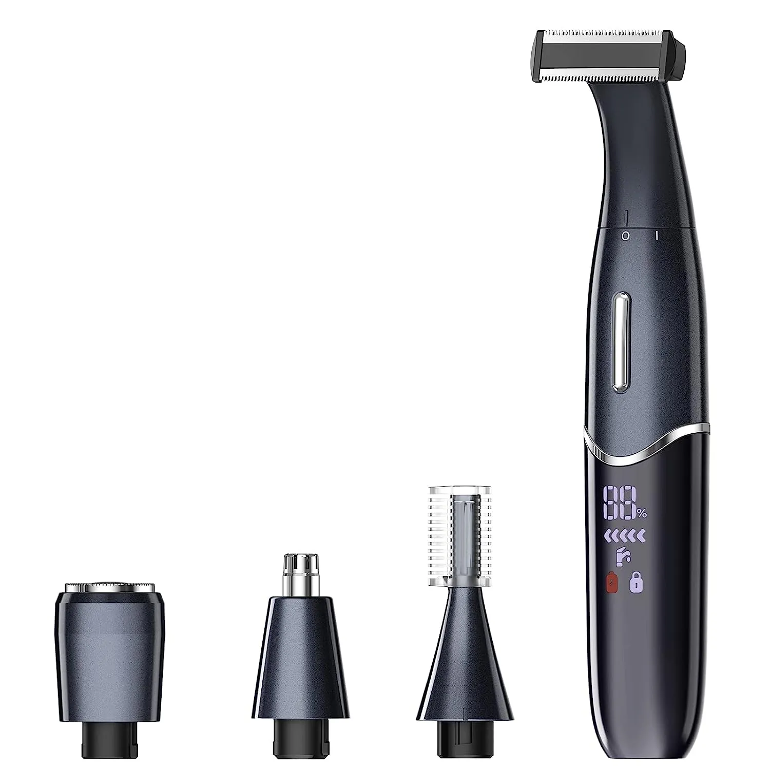 Rechargeable Pubic Hair Trimmer Wet/Dry Electric Razor for Men LED Display, IPX7 Waterproof Hair Shaver