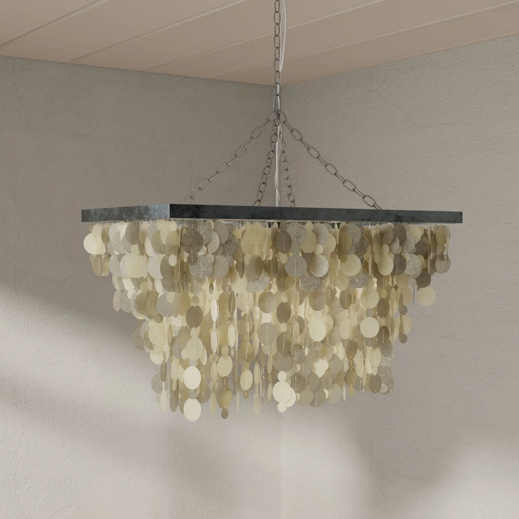 Rectangular Capiz Seashell Rain Drop Pendant Lamp