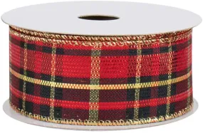 Red Black Gold Plaid Ribbon - 1 1/2" x 10 Yards, Wired Edge