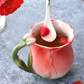 Rose Petal Ceramic Coffee Cup