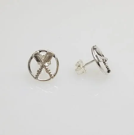 Rowing Open Circle with Crossed Oars Post Earrings made by Rubini Jewelers.