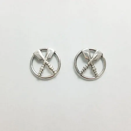 Rowing Open Circle with Crossed Oars Post Earrings made by Rubini Jewelers.