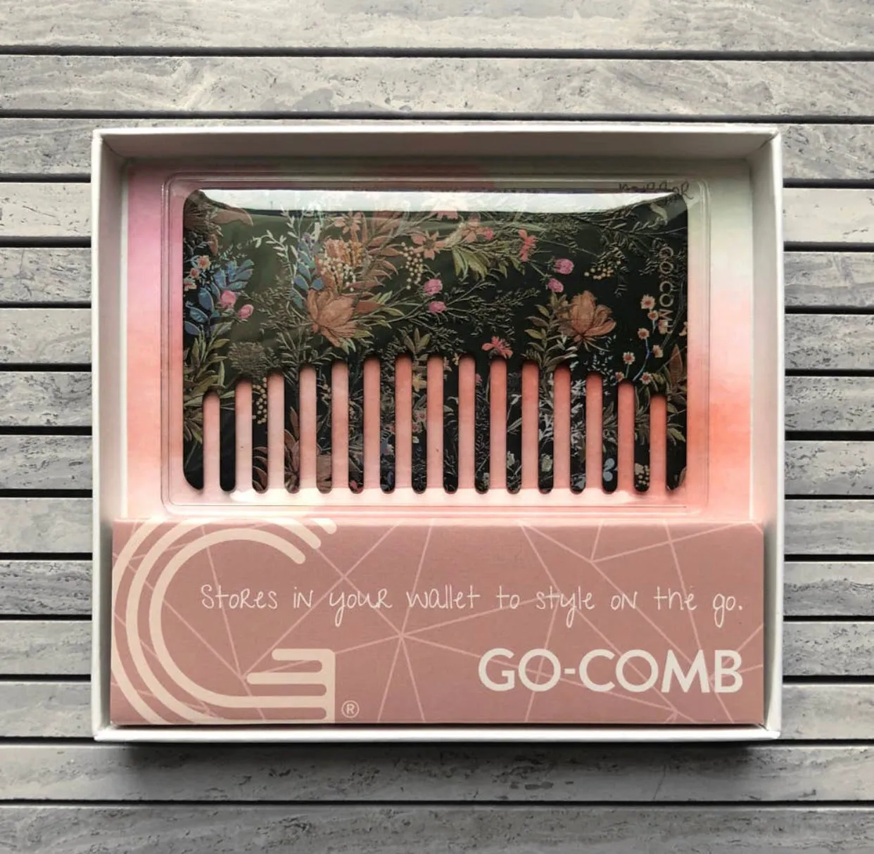 Rustic Floral Mirror Go-Comb | Metal Wallet-Sized Comb