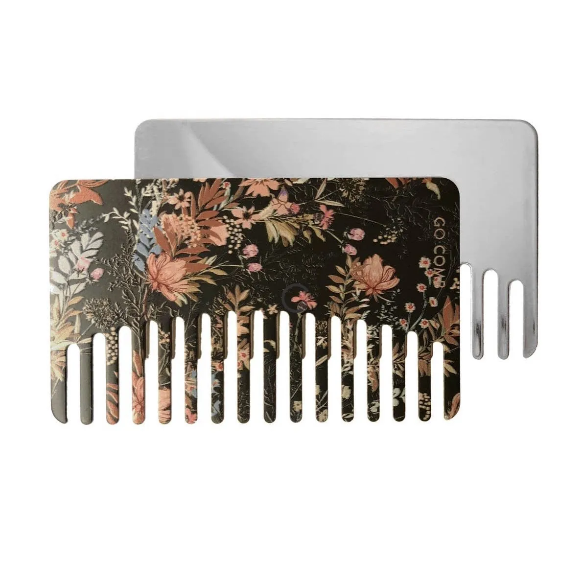 Rustic Floral Mirror Go-Comb | Metal Wallet-Sized Comb